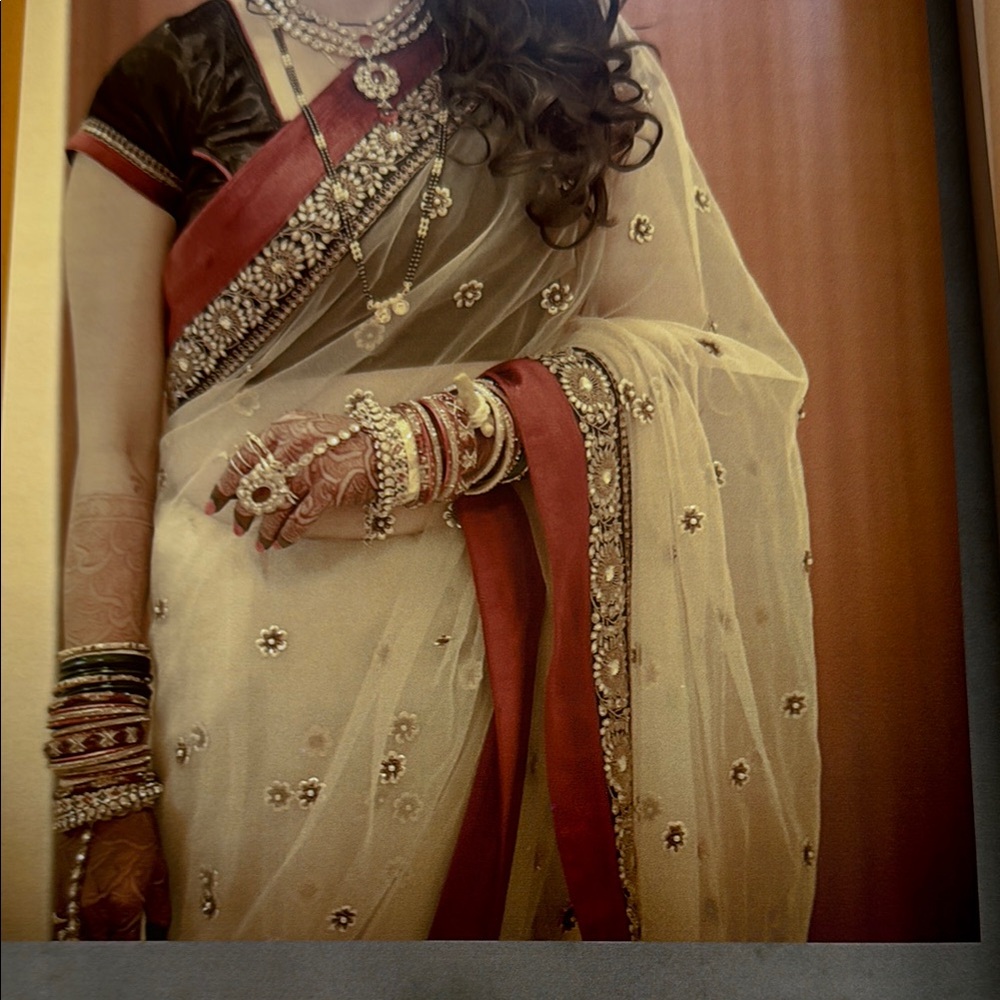Sabyasachi elegant Red and Cream Embellished Sari - used only once